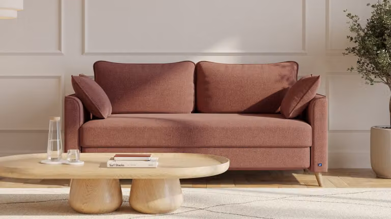 BRUNO slaapbank Flow in hazelnoot rood bruin met massief hout en pocketvering, 160 cm