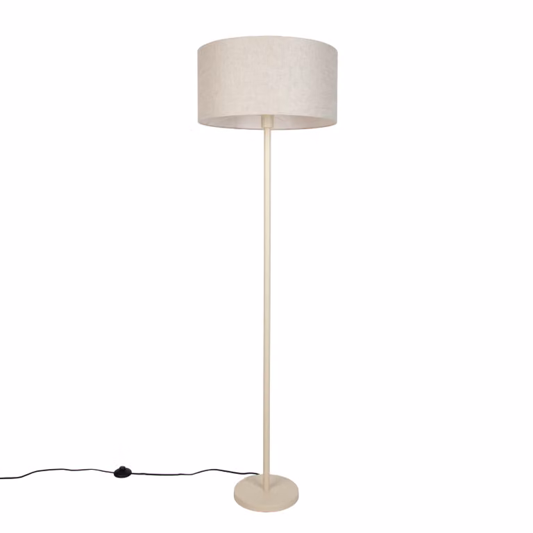 Qazqa vloerlamp beige met bruine stoffen kap en E27 fitting, Hoogte: 50 cm