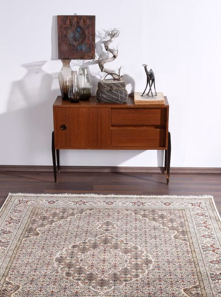 home24 Wollen vloerkleed Sirsa Silk Tabriz beige, B/D: 250 x 350 cm