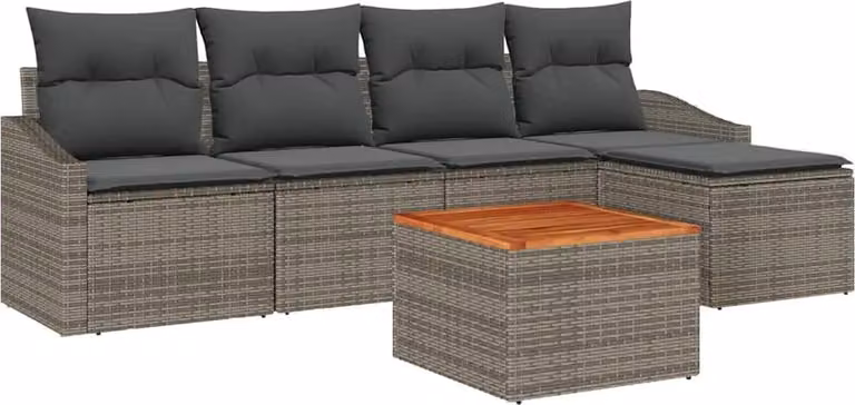 vidaXL Tuinset voor 6 personen, grijs, van polyrotan met afneembare hoezen