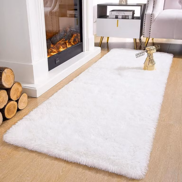 Wit Shaggy Vloerkleed voor Woonkamer en Slaapkamer met Antislip Onderkant
