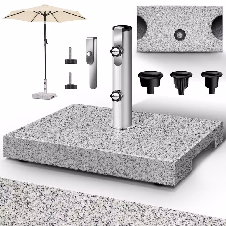 tillvex Graniet Parasoldvoet met Transportgreep 25 kg, Rechthoekig, voor Parasolstokken 16-48 mm en 250 cm Diameter