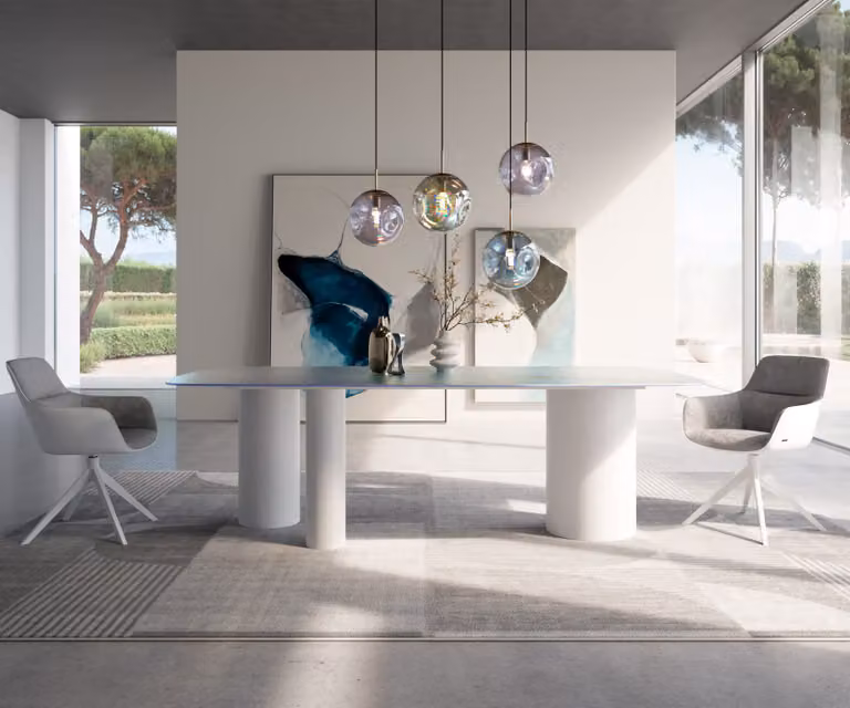 DELIFE Eettafel Edge Boot met Perlmutt 3D-Design Reliefglas en Wit Metalen Onderstel, B/D/H: 240 x 120 x 76 cm