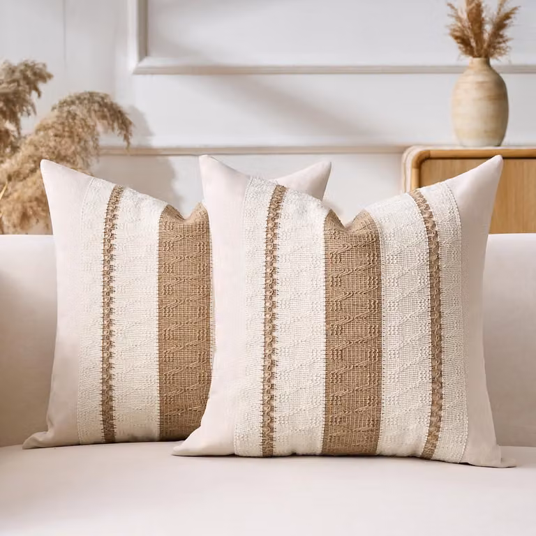 Set van 2 decoratieve boho kussens met strepen, bruin, 40 x 40 cm