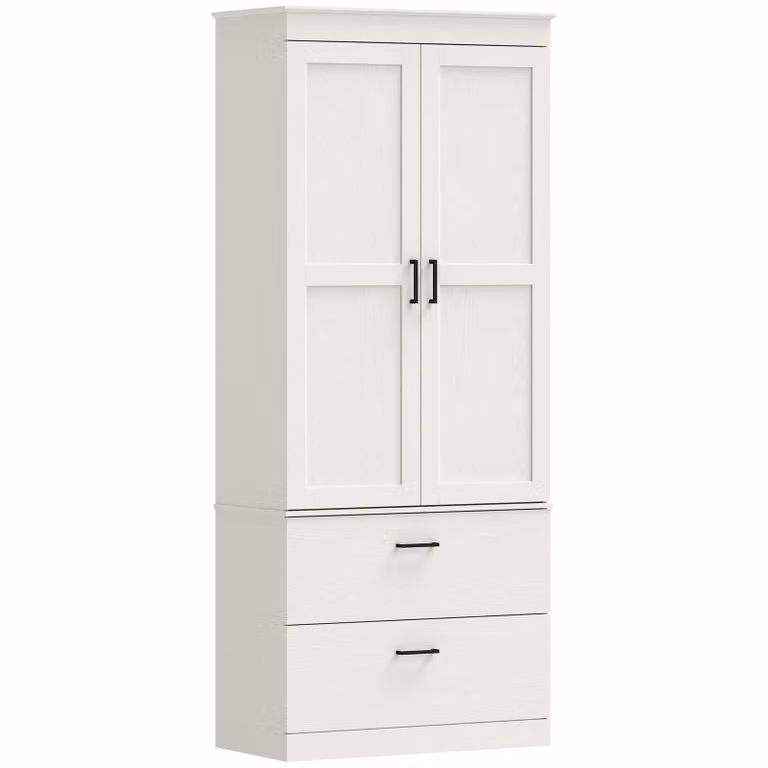 HOMCOM Buffetkast met lades en verstelbare planken, Shaker-deuren, Crèmewit, B/D/H: 75 x 39 x 178 cm