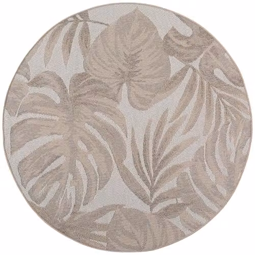 Rond laagpolig tapijt voor woonkamer in beige met tropisch design, diameter 200 cm