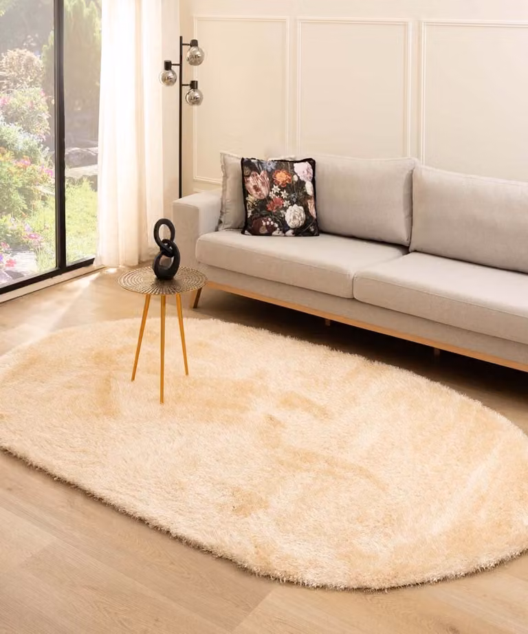 Tapeso Velvet ovaal vloerkleed - Posh champagne - 120 x 180 cm