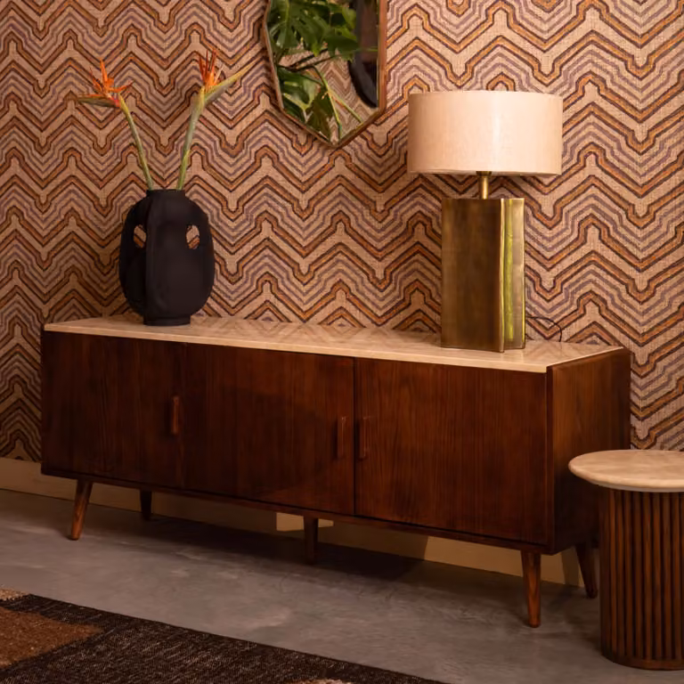Dutchbone TV-meubel Arda Walnoot en travertin, Bruin, Breedte: 160 cm