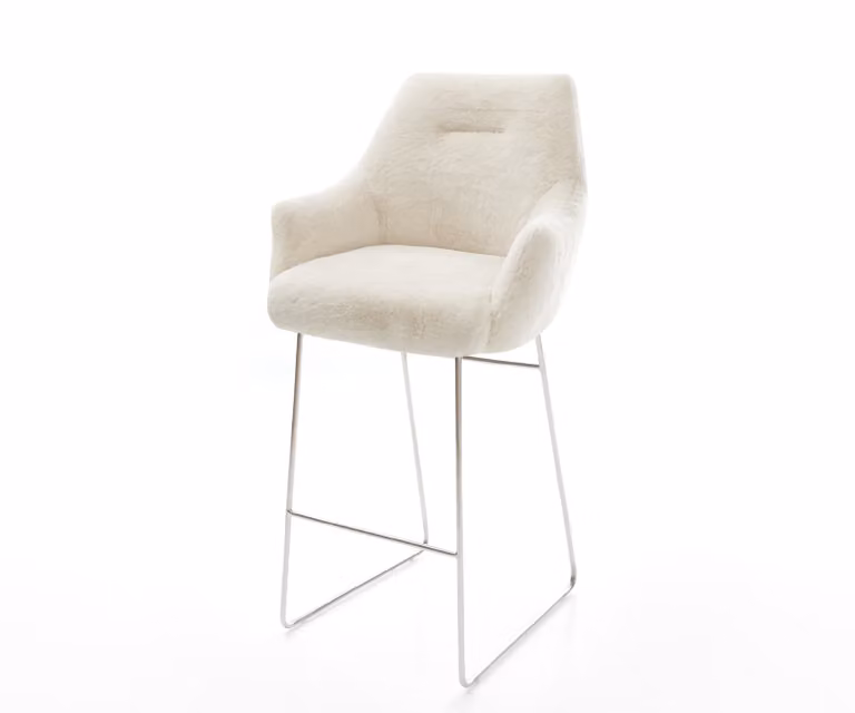 DELIFE Barstoel Alja-Flex met Velvet bekleding in Wit en Zilver met Sledeonderstel