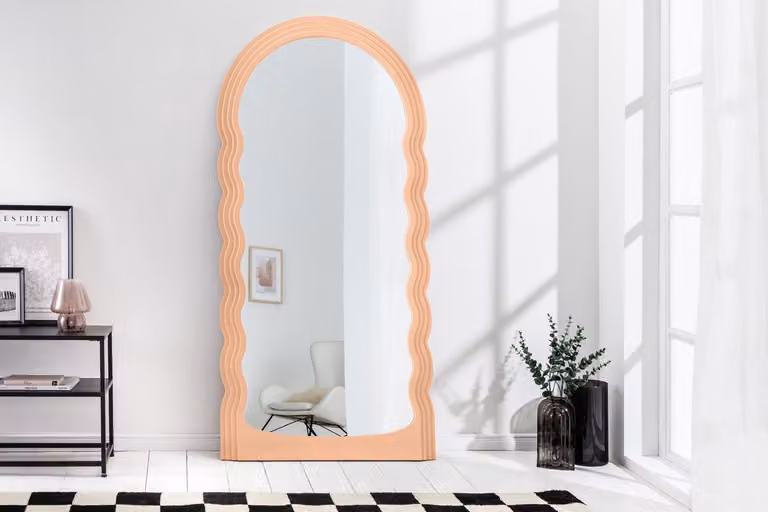 Wandspiegel WAVE 160cm abrikoos pastel ronde boogspiegel