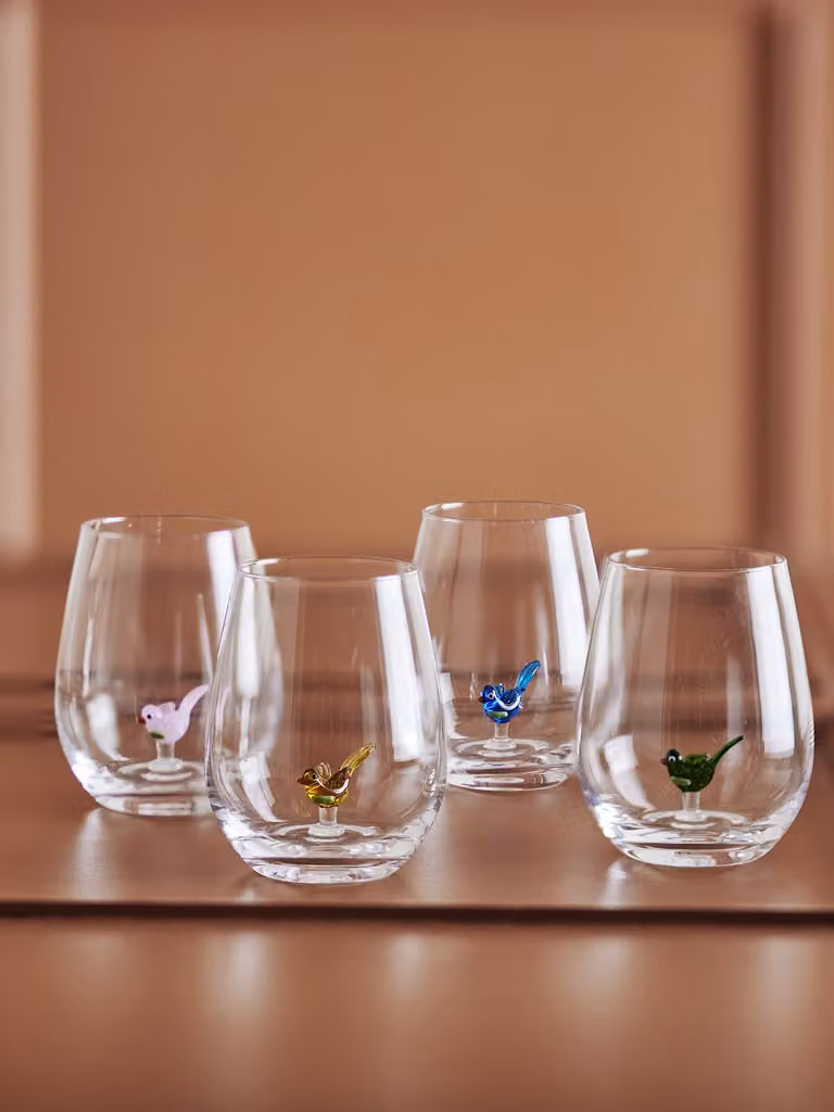 Bloomingville Misa Drinkglazen Birds Set van 4 stuks - Multicolour - 560 ml