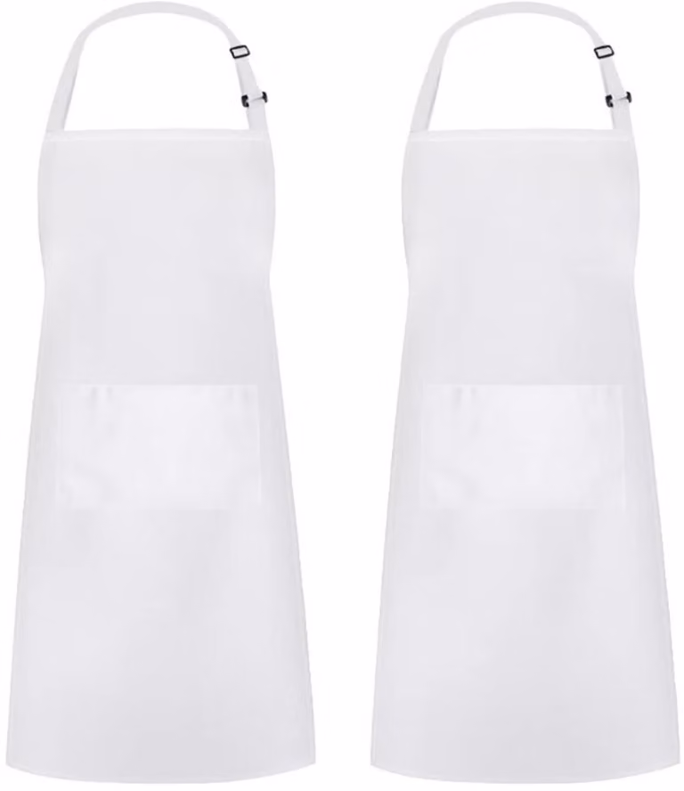 Set van 2 waterdichte professionele koksschorten met 2 zakken, wit, B: 89 cm, H: 67 cm