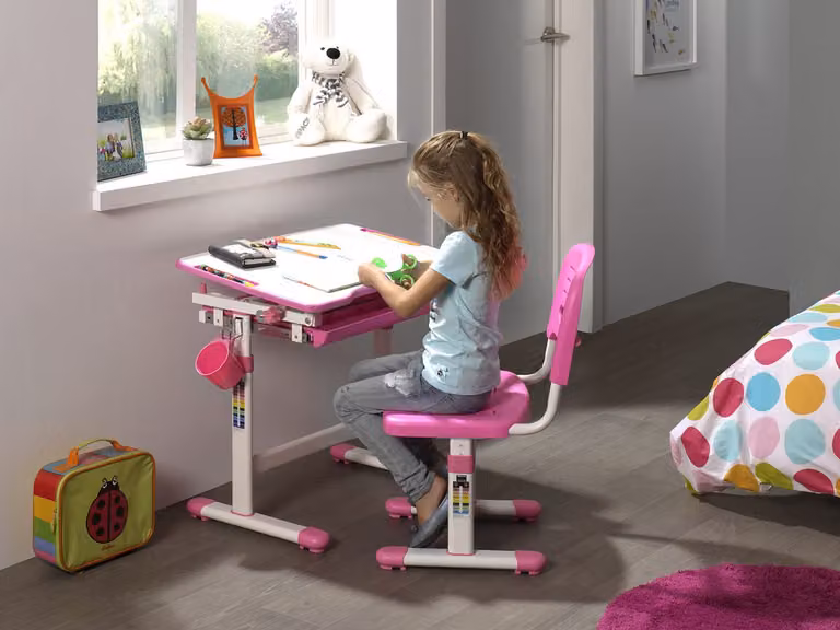 Vipack Comfortline 201 Kinderbureau met stoel, verstelbaar, roze en wit
