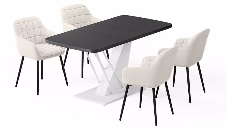 Vicco Fenaro Eettafelset Zwart/Wit met 4 eetkamerstoelen, B/D: 120 x 80 cm