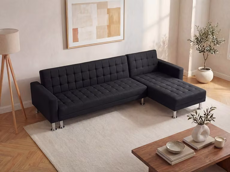 WILLIS II Omkeerbare hoekslaapbank in zwarte stof met slaapfunctie, B/D/H: 290 x 173 x 81 cm