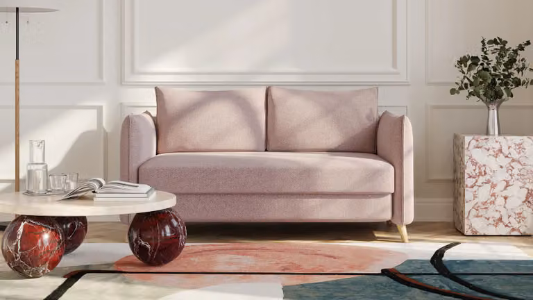 BRUNO slaapbank Aurora Blush, 140 cm, massief eikenhout en boxspringcomfort