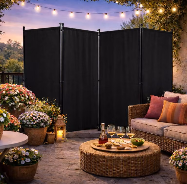 SnelShoppen 4-delige paravent zwart - Opvouwbare scheidingswand voor tuin, balkon en kamer - B/D/H: 220 x 170 cm