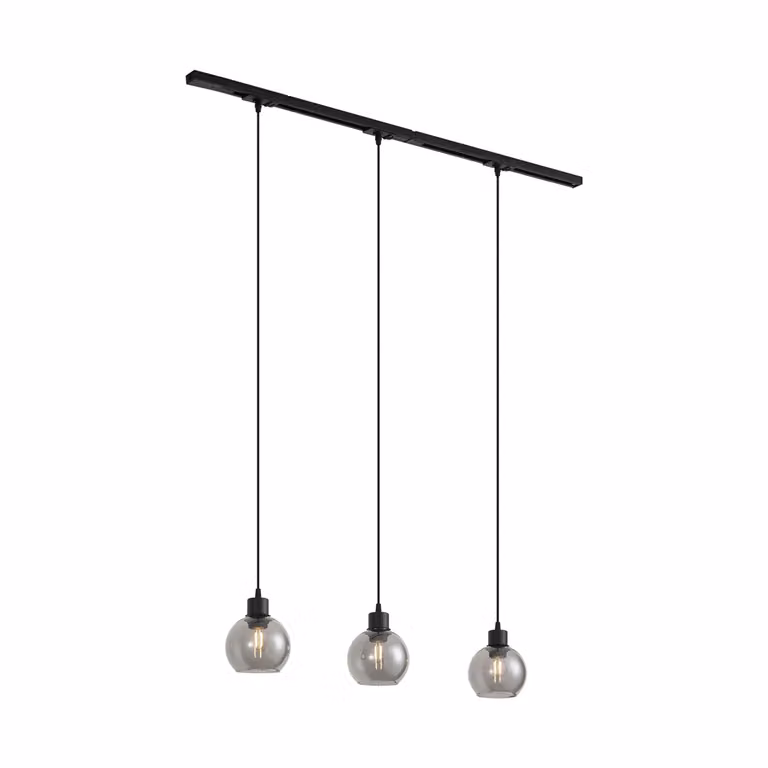 Qazqa Modern railsysteem zwart met 3 dimbare LED hanglampen en transparante glazen kappen, 1-fase