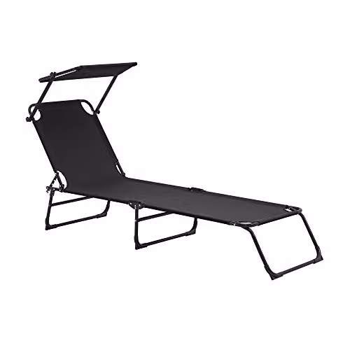 casa.pro Ligstoel Lomeda inklapbaar ligbed met verstelbaar zonnedak, zwart, B/D/H: 187 x 53 x 27 cm