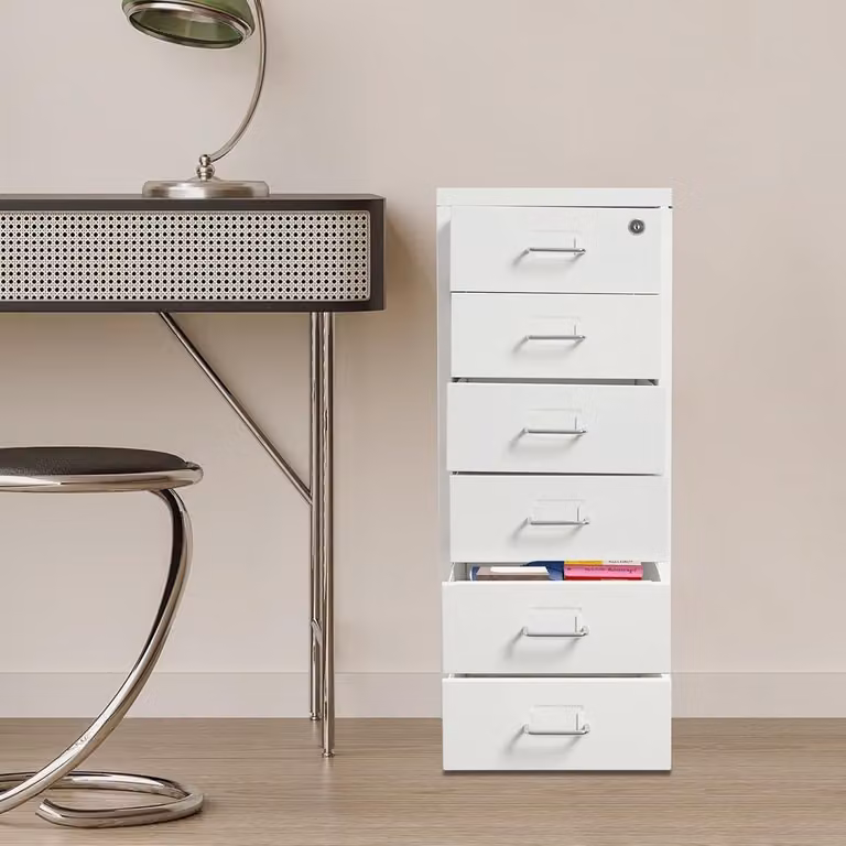 Mobiele Verticale Archiefkast met Afsluitbare Laden en Zwenkwielen - Wit - B/D/H: 28 x 41 x 69 cm