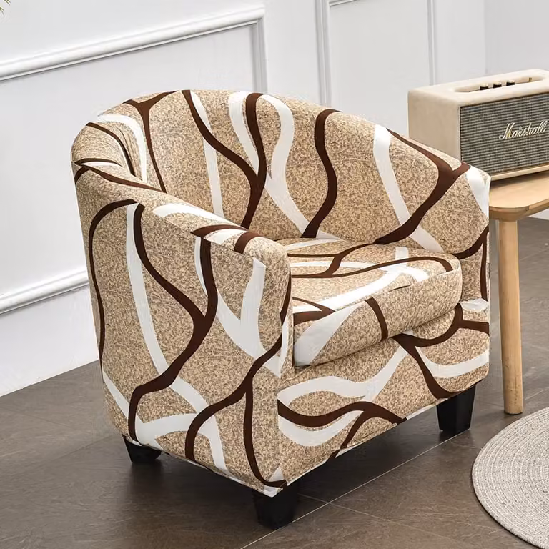 Ibenzoa Set van 2 Elastische Fauteuilhoezen in Luxe Stijl voor Club- en Loungestoelen - Bruine Lijnen