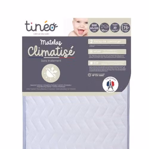 Tinéo Babymatras met airconditioning, 1 kant Zomer en 1 kant Winter, B/D/H: 120 x 60 x 10 cm