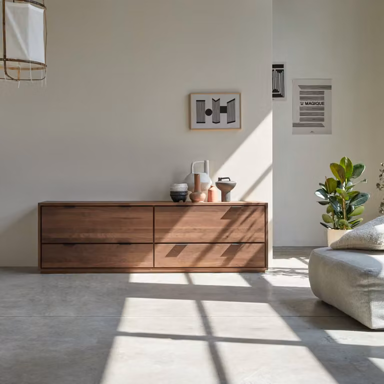 Tikamoon Senson Massief Notenhouten Tv-meubel - Donkerbruin - B: 180 cm, D: 44,5 cm, H: 55 cm