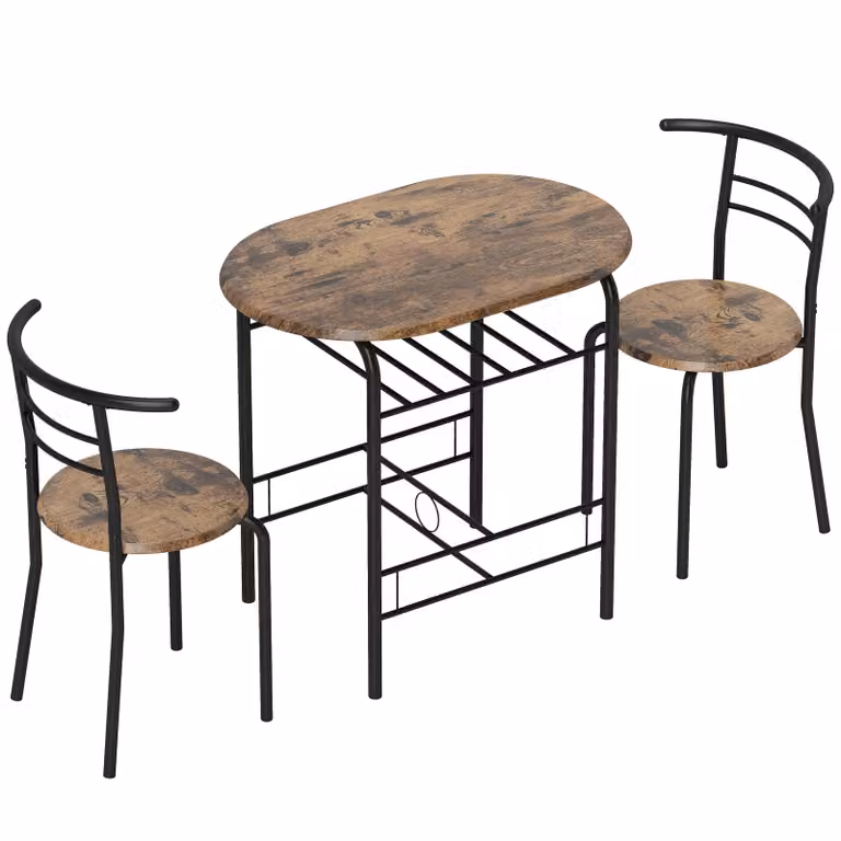 HOMCOM Eetkamerset 3-delig met keukentafel, stoelen voor 2 personen en plank in rustiek bruin