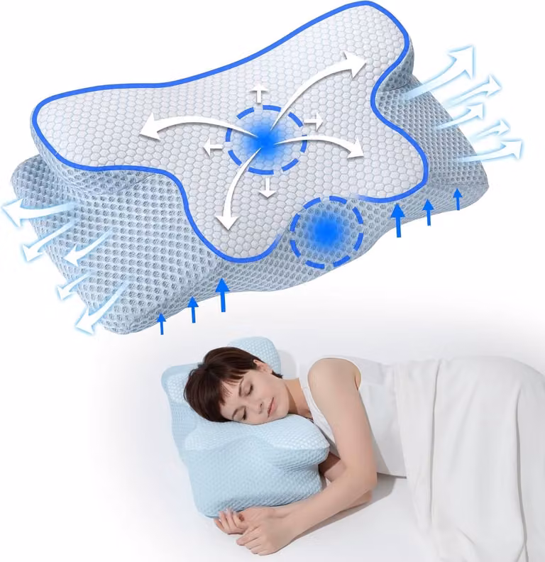 Ergonomisch Nekkussen van 50D-geheugenschuim voor verlichting van hoofd-, nek- en schouderpijn, blauw/wit, B: 60 cm, D: 34 cm, H: 13 cm