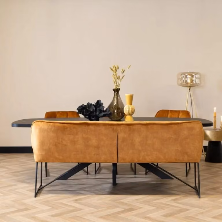 Bronx71 Velvet eetkamerbank Janna okergeel 220 cm