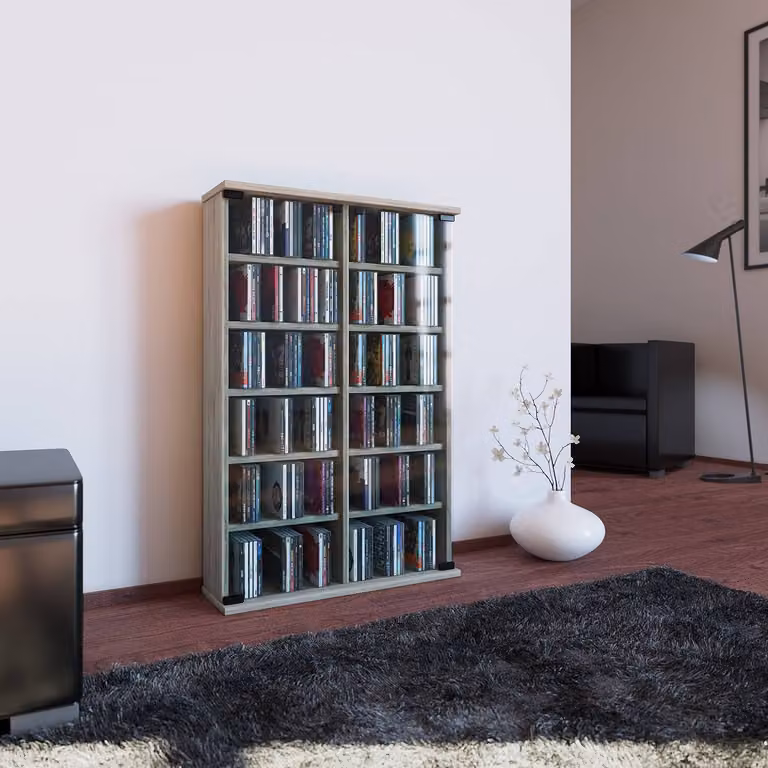 home24 Vitrinekast Roma Bruin Sonoma Eikenhouten Look met Glazen Deuren B: 60 cm, H: 92 cm, D: 18 cm