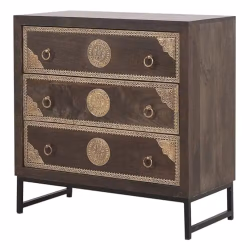 Adal Ladekast in oosters design van massief hout, Bruin, Breedte: 80 cm