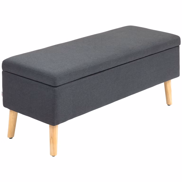 HOMCOM Scandinavische gestoffeerde bank met opbergruimte in linnenlook, donkergrijs, B/D/H: 110 x 39 x 45 cm