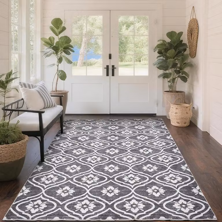 Wasbaar Marokkaans vloerkleed met vintage patroon, grijs, 120 x 170 cm