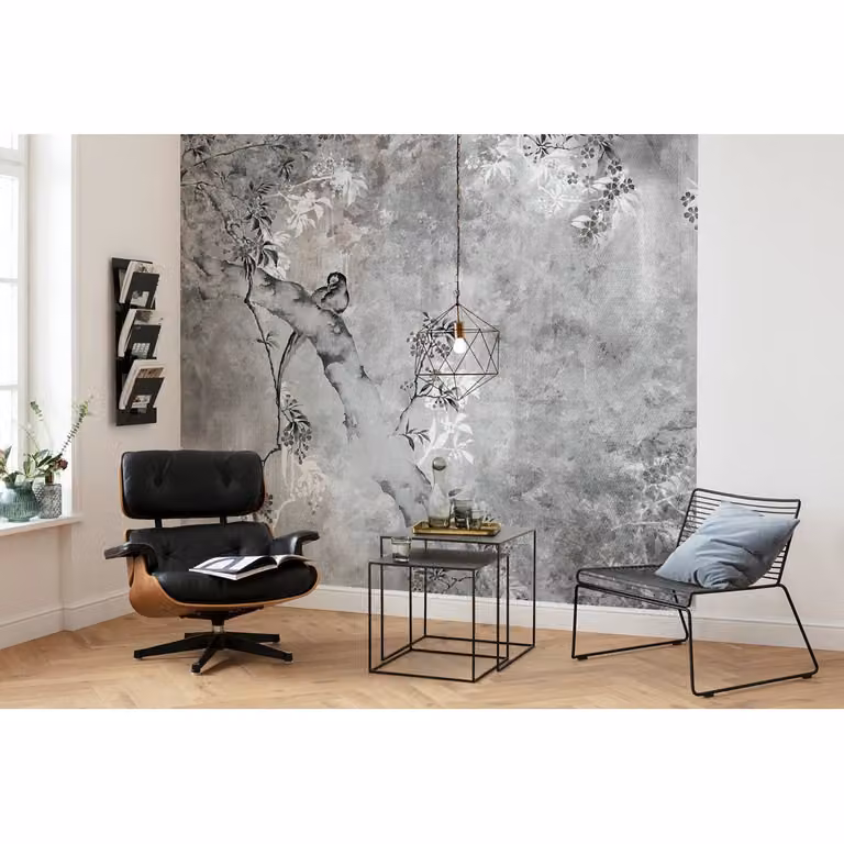 home24 Vlies-fotobehang Dynasty, Modern Bloemenmotief, Multicolor/Grijs, B: 300 cm, H: 280 cm
