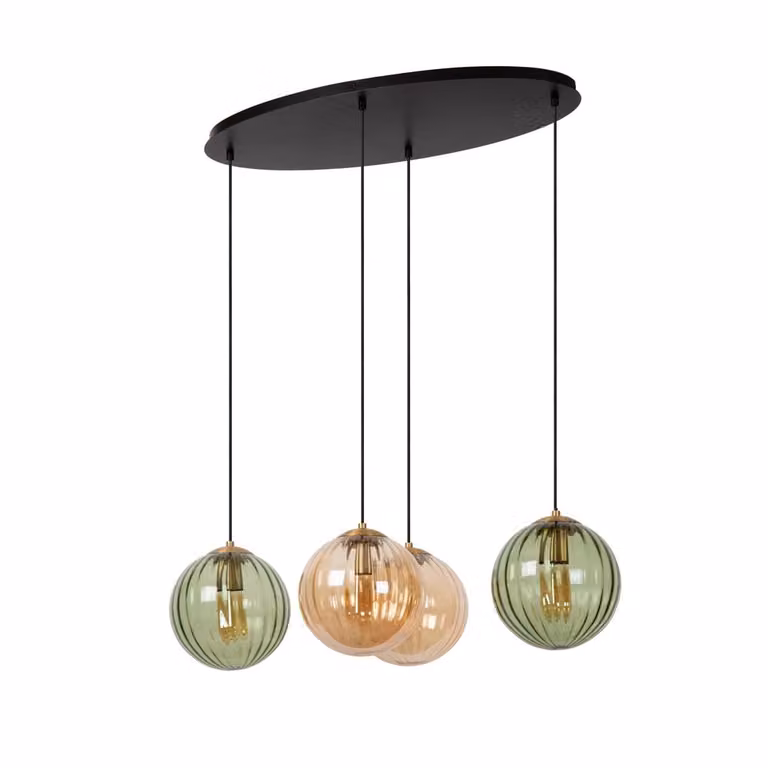 Lucide Monsaraz 4-lichts hanglamp groen en oranje glas met zwart metaal