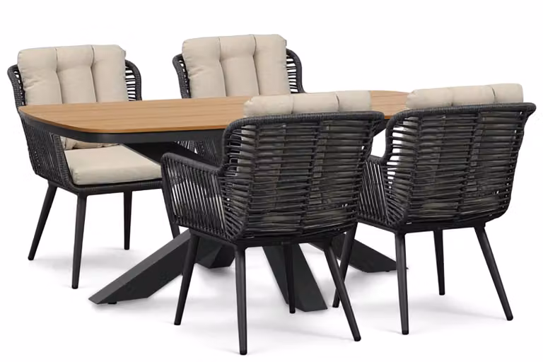 Coco Custa/Camila 5-delige eettafelset voor tuin en terras, bruin polyrattan, B/D: 180 x 100 cm