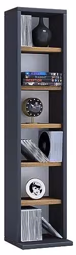 VCM Elementa Cd-rek in hout met eikenlook, antraciet/grijs, H 92 x B 21 x D 20 cm