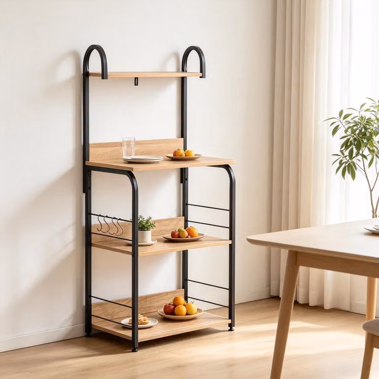 OKWISH Keukenrek Industrieel – Zwart en Natuurlijk Hout – B/D/H: 60 x 40 x 125 cm