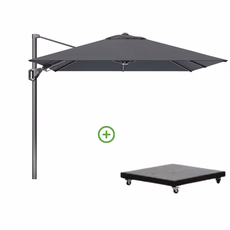 Voyager T² zweefparasol met Monza parasolvoet 90kg, antraciet, 270 x 270 cm