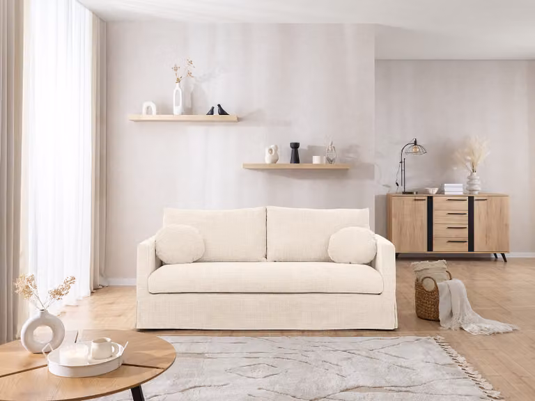 home24 Cristy 3-zitsbank beige Chenille B/D/H: 195 x 89 x 95 cm