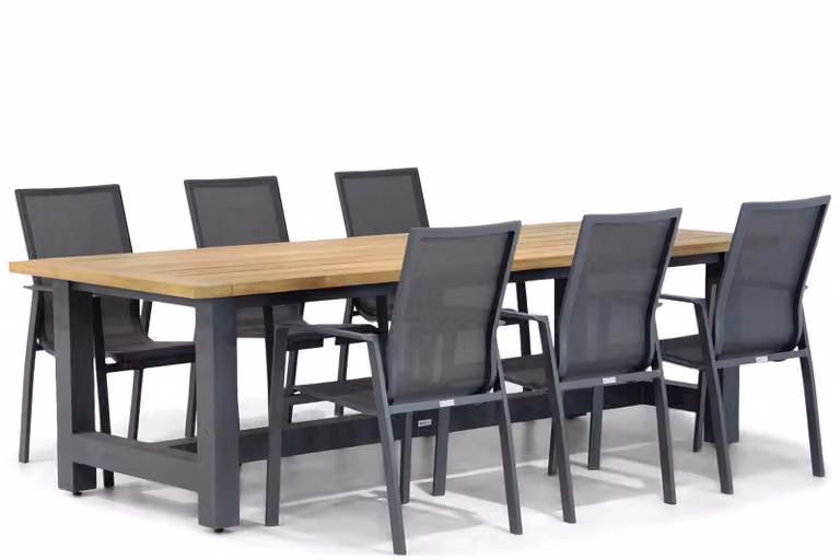 Lifestyle Garden Furniture San Francisco 260 cm eettafel met 7 stoelen in antraciet en bruin