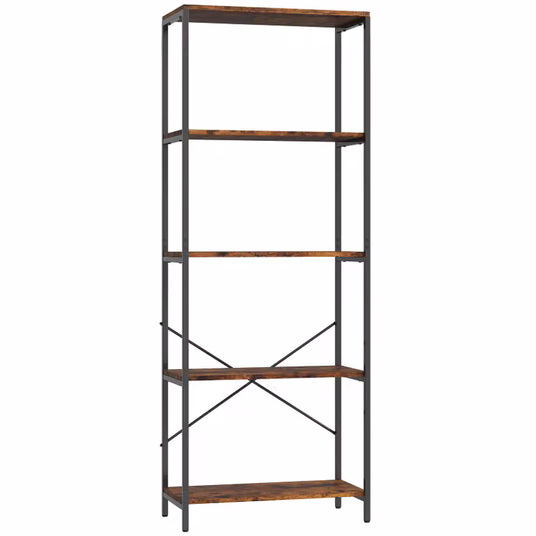HOMCOM Boekenkast met 5 lagen in metaal, Bruin, B: 79 cm, D: 35 cm, H: 161 cm