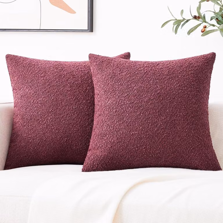 Set van 2 Bordeauxrode Boucle Sierkussenslopen - Getextureerde Boho Kussens voor Bank en Bed - 45 x 45 cm