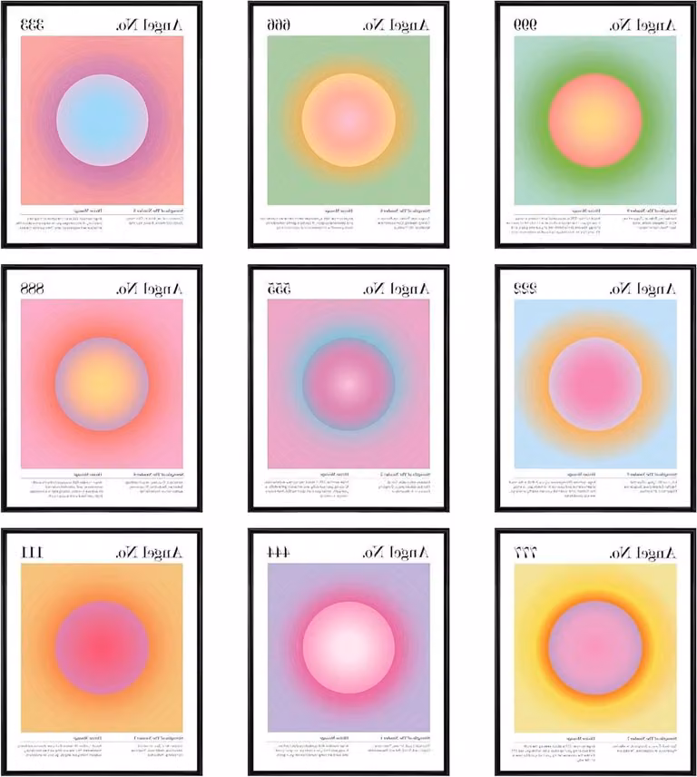 Engel Nummer Poster Set Aura Prints Muurdecor met Gradiënt Kleuren Ontwerp