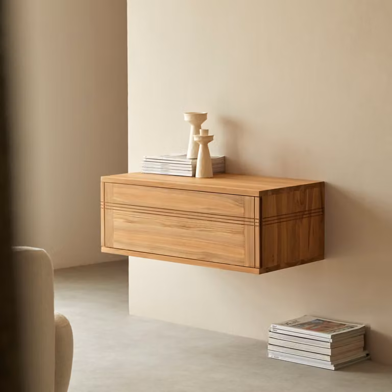 Tikamoon Modern Teakhouten TV-meubel - Bruin - B/D/H: 80 x 40 x 30 cm