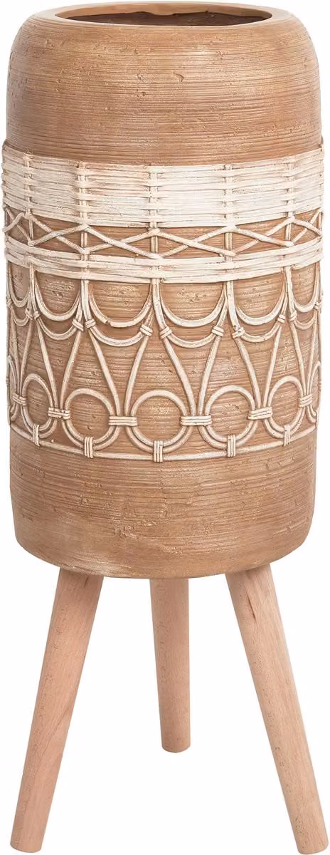 Dryopteris Boho grote bloempot met houten voet - Lichtbruin - Magnesium