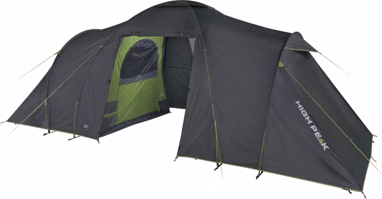 High Peak Koepeltent Como 6.0 donkergrijs/groen met 2 slaapcabines