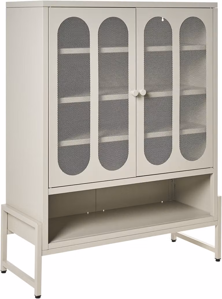 Beliani Soletta Dressoir met 2 deuren en open planken - Lichtbeige - Industrieel Metaal - B: 108 cm, H: 84 cm, D: 35 cm