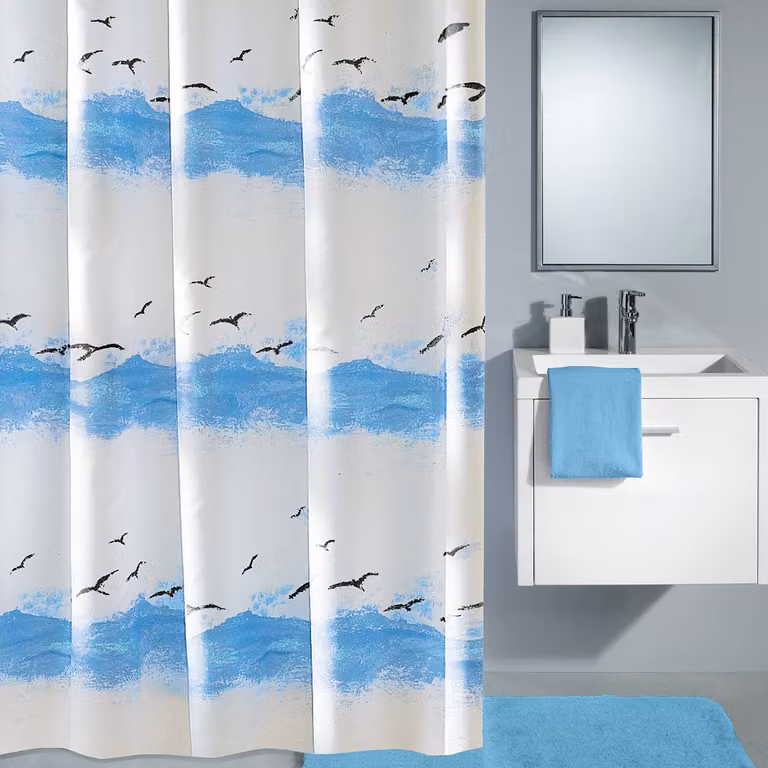 home24 Douchegordijn Seaside blauw polyester B: 180 cm, H: 200 cm